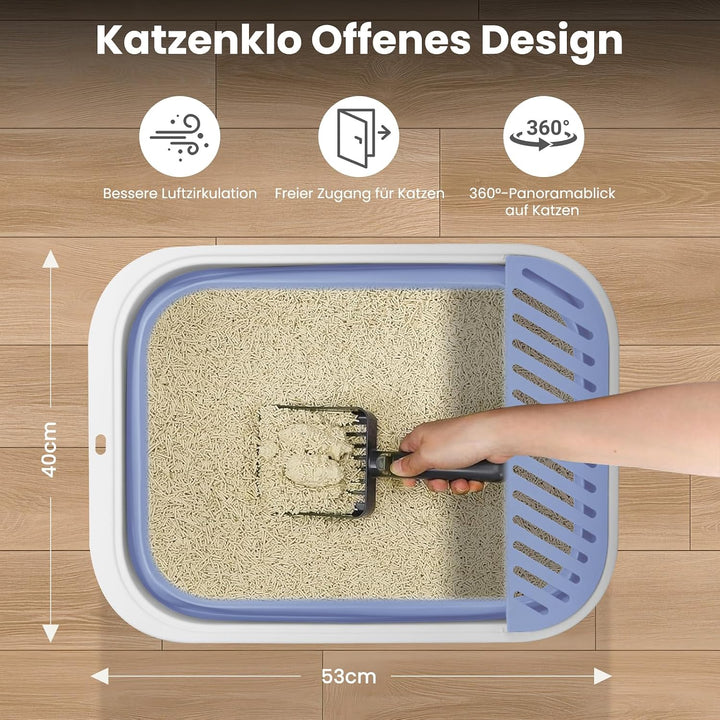 Katzenklo Reisetoilette Faltbare Flache, Katzentoilette Niedrig Einstieg | Blau Katzenklo Kätzchen m