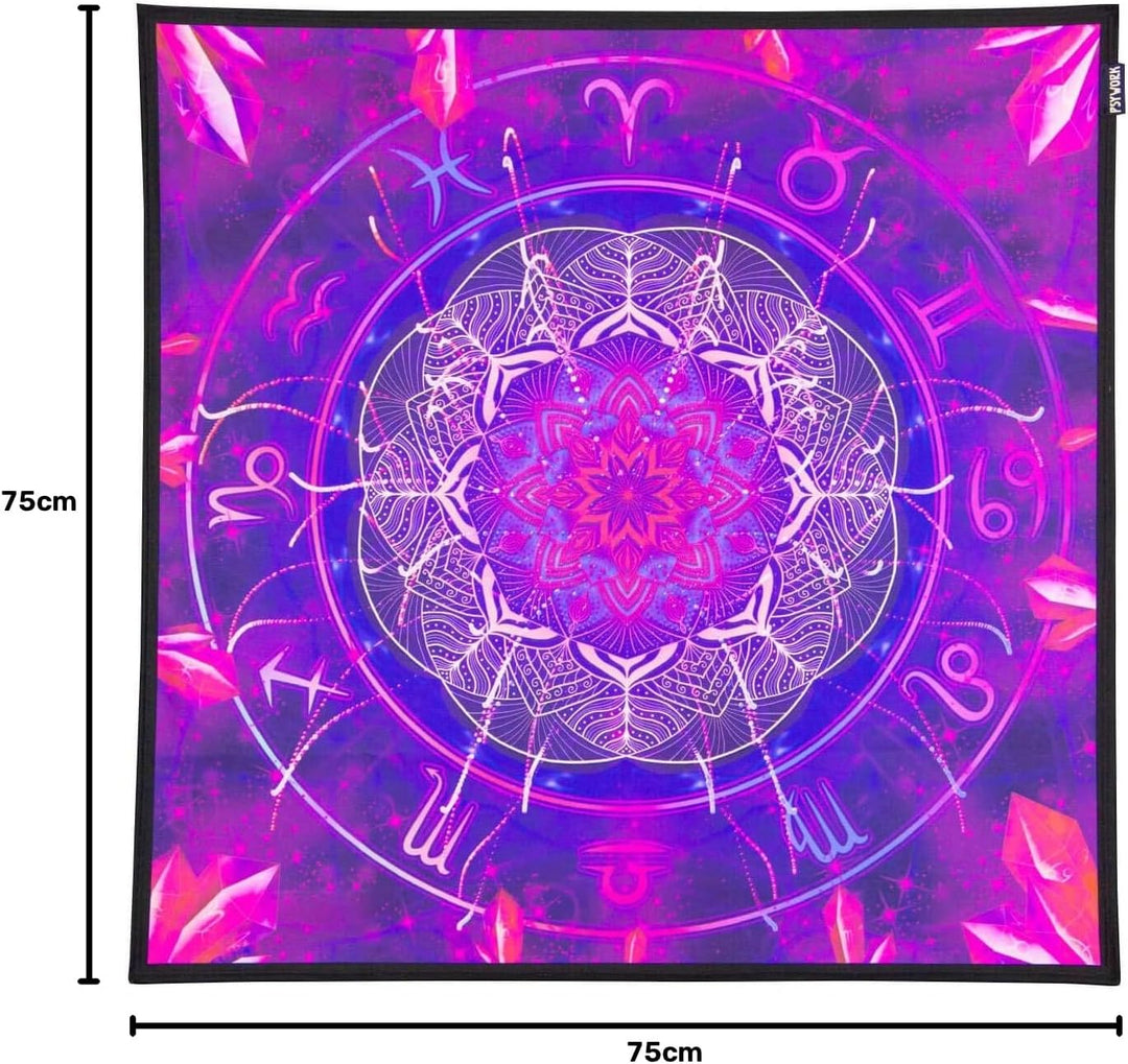 PSYWORK Schwarzlicht Stoffposter Neon | Zodiac Signs Violet | 0,75 x 0,75m | UV-aktiv | fluoresziere