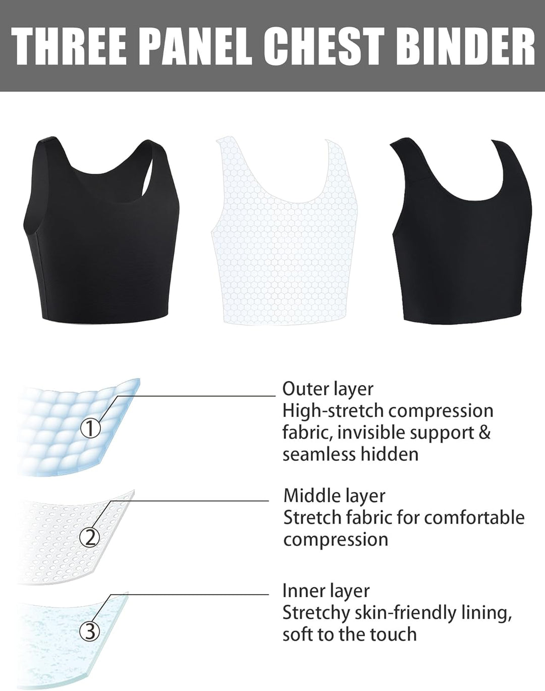 XUJI Brust Binder Trans FTM Atmungsaktive Kompression Nahtlos Top für Transgender XL Schwarz, XL Sch