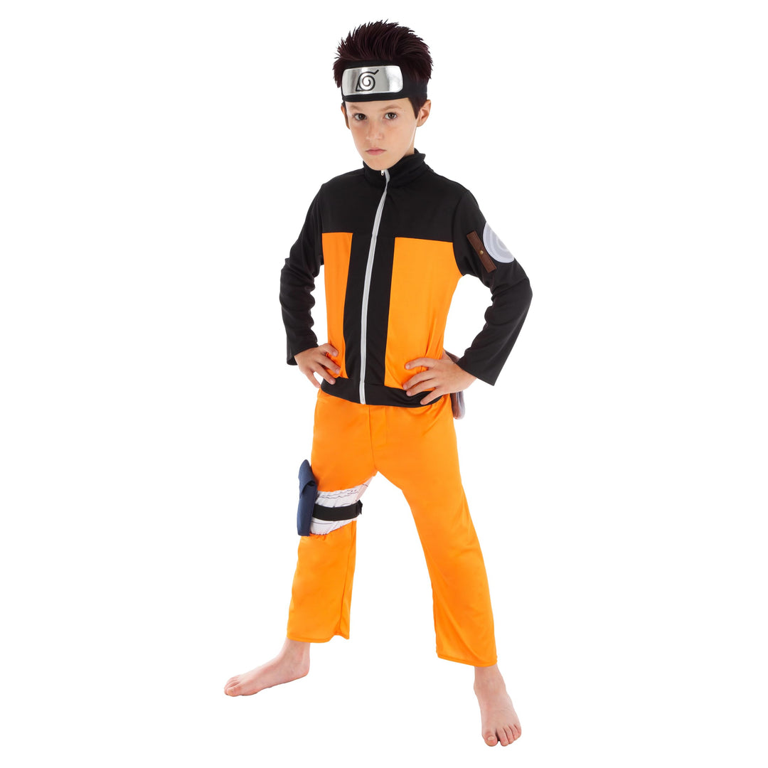 Chaks – Naruto Kostüm Kinder 5-teilig, Oberteil, Hose & Accessoires, Anime Outfit für Karneval, Comi