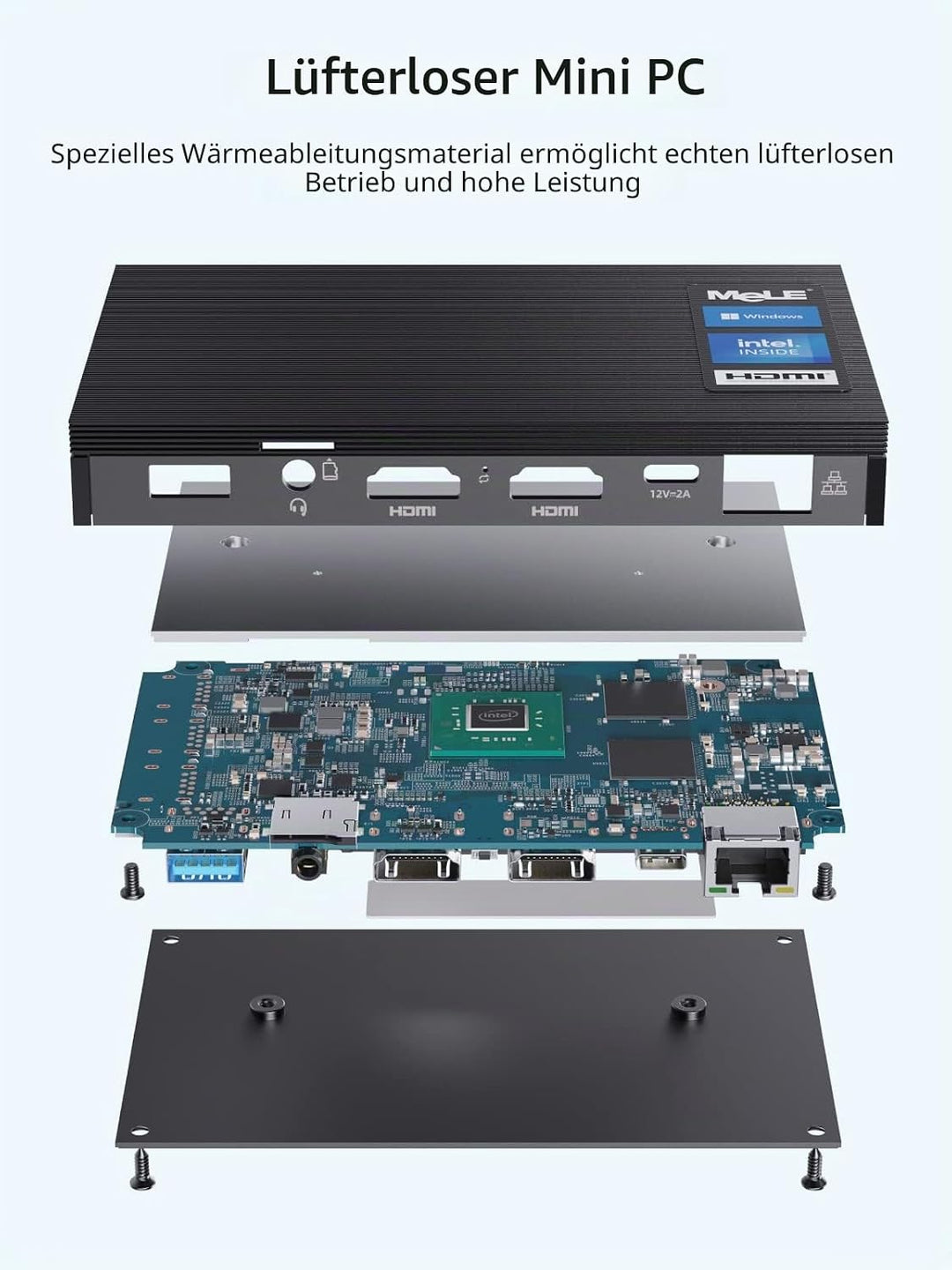 MeLE Mini PC Lüfterlos Quieter3Q N5105 8 GB/256 GB Desktop-Computer Micro PC M.2 SSD bis zu 4 TB Dua