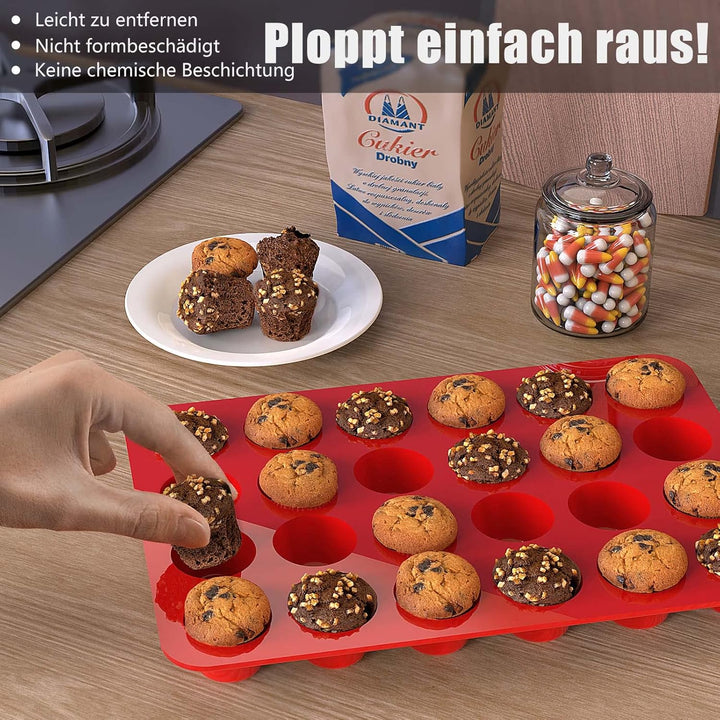 SILIVO Mini Muffinform Silikon für 24er - 2 Stück Mini Muffins Backform, Antihaft Klein Silikon Muff