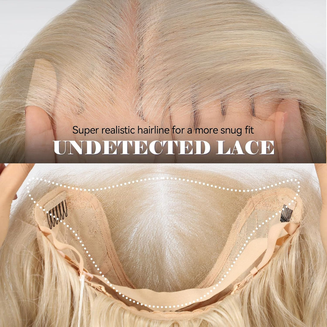 HAIRCUBE 13x6 HD Synthetische Lace-Front-Perücke, 24 Zoll Platinblond Lange Lockige Stufenperücken,