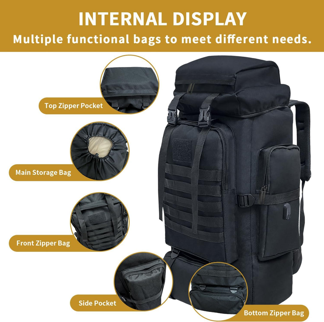 80L Wandern Rucksack, Wasserdichter Grosser Outdoor Sport Reise Daypack Molle für Männer Frauen Schw