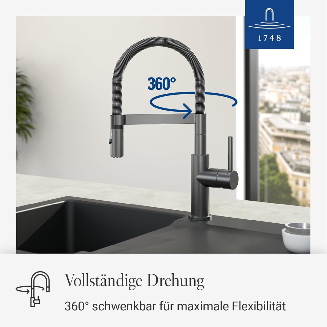Villeroy &amp; Boch Steel Expert Compact | Hochdruck | Einhand-Küchenarmatur mit schwenkbarem Auslauf un