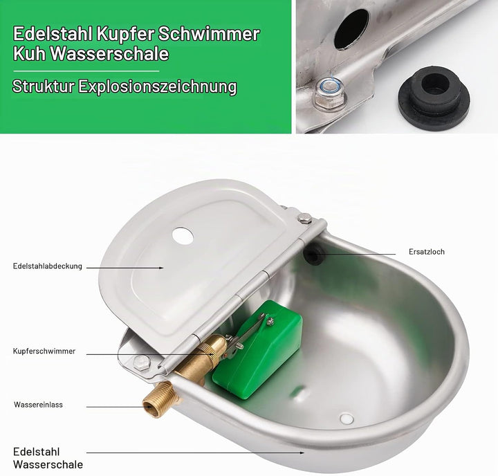 4 Liter Automatische Edelstahl Tränkeschalen für Rinder mit 2 Stück 1/2 Zoll Messing Schwimmerventil