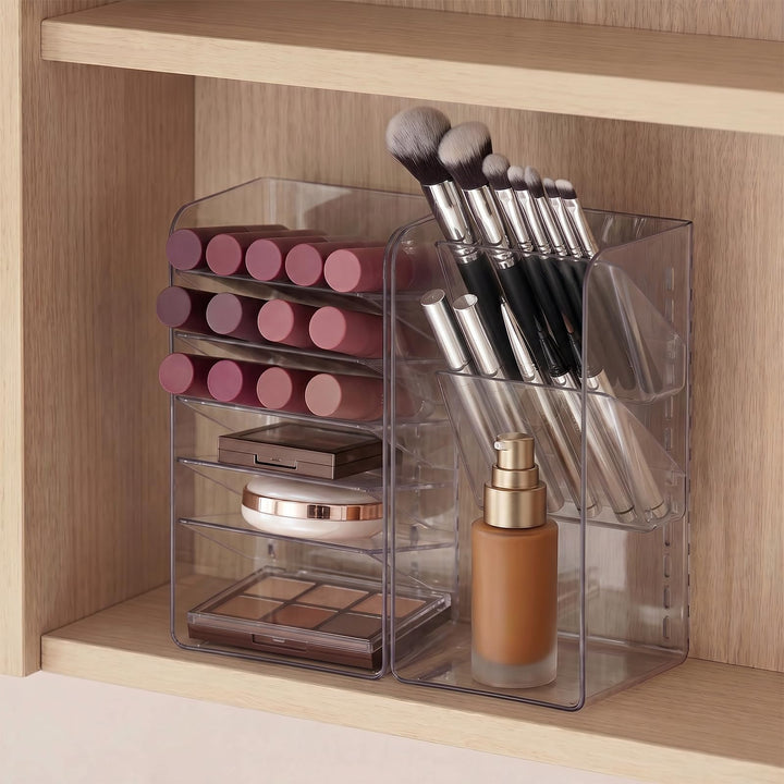 PAVSTINE 2-Set Schminktisch Organizer mit Verstellbaren Trennwändene | Spiegelschrank Organizer, tra