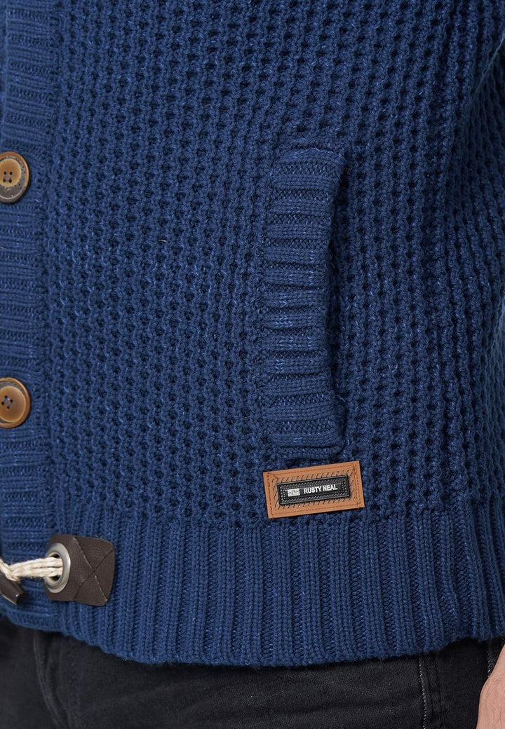 Subliminal Mode Herren Pullover aus grobem Strick mit Schalkragen BX292 L 418 Blau, L 418 Blau