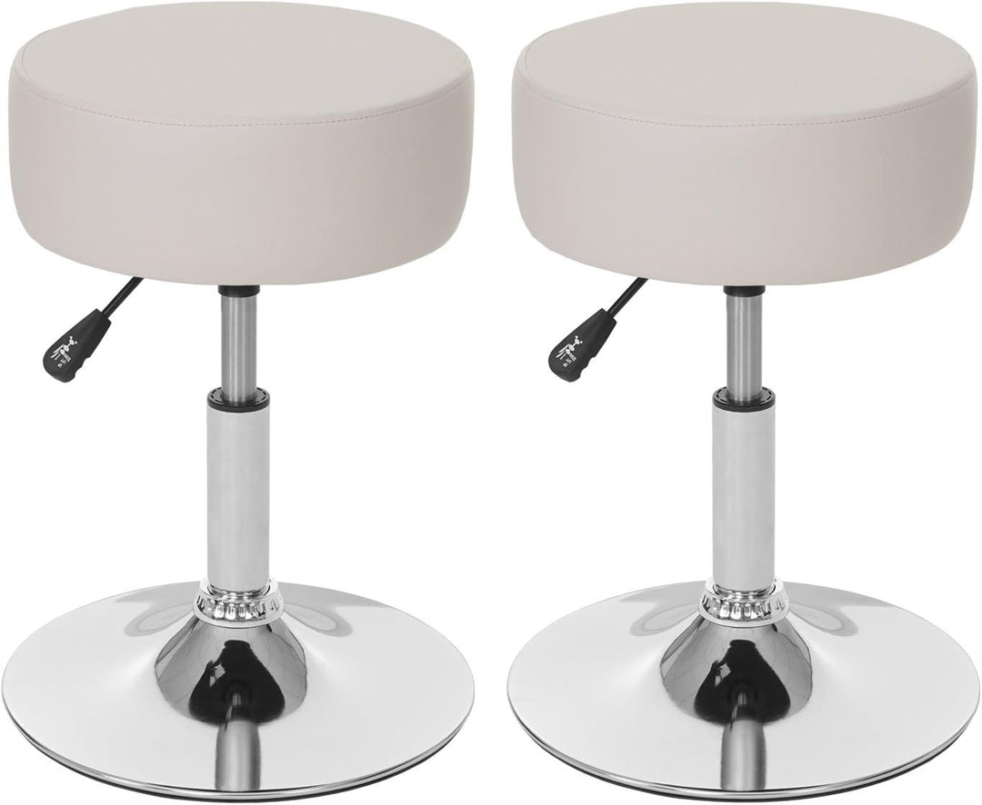 Mendler 2er-Set Hocker HWC-C22, Sitzhocker Schminkhocker, höhenverstellbar Ø 35cm - Kunstleder, Crem