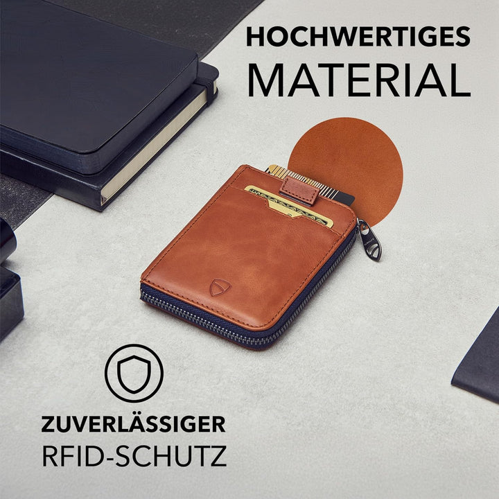 Vaultskin Notting Hill schlanke Brieftasche mit Reissverschluss und RFID Schutz. Geldbörse für Kredi