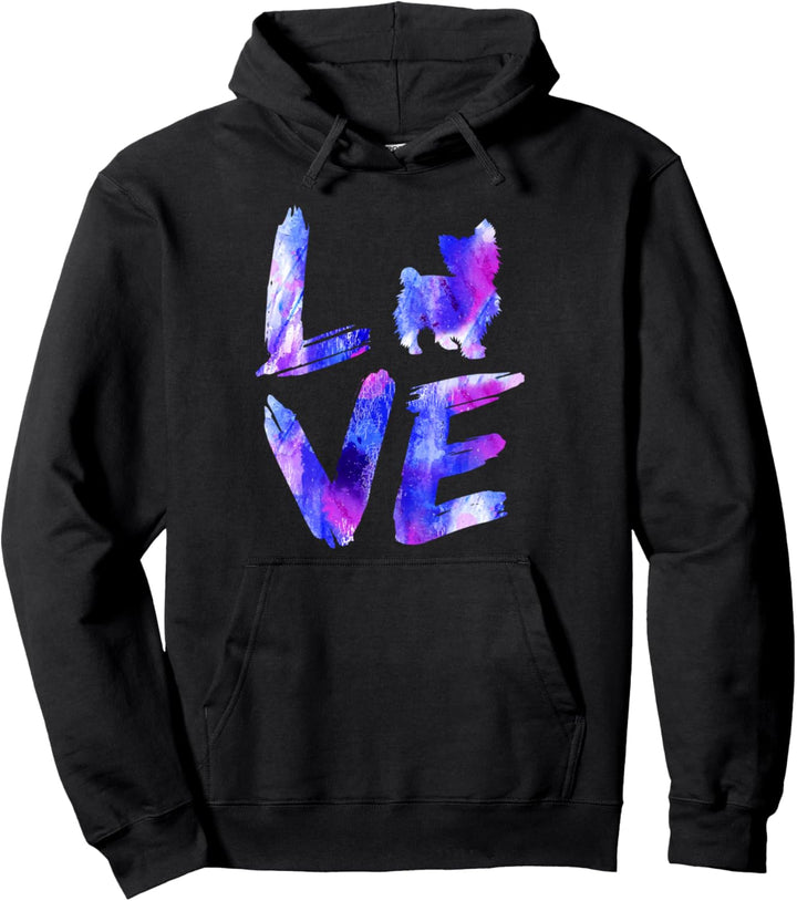 Love Biewer Terrier Aquarell Blau Hund Mama Papa Pullover Hoodie