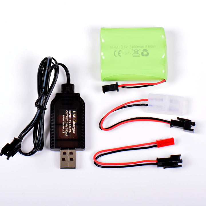AFTERTECH Akku-Pack NI-MH 3,6 V 2400 mAh 52 x 44 x 15 mm mit USB-Ladekabel und Stecker SM 2P KET JST