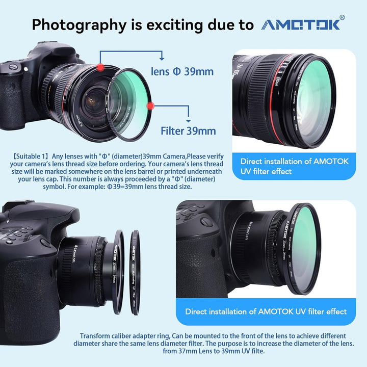AMOTOK 39mm Ultradünner UV-Kamerafilter,16 mehrschichtige beschichtete HD/wasserdicht/kratzfeste UV-