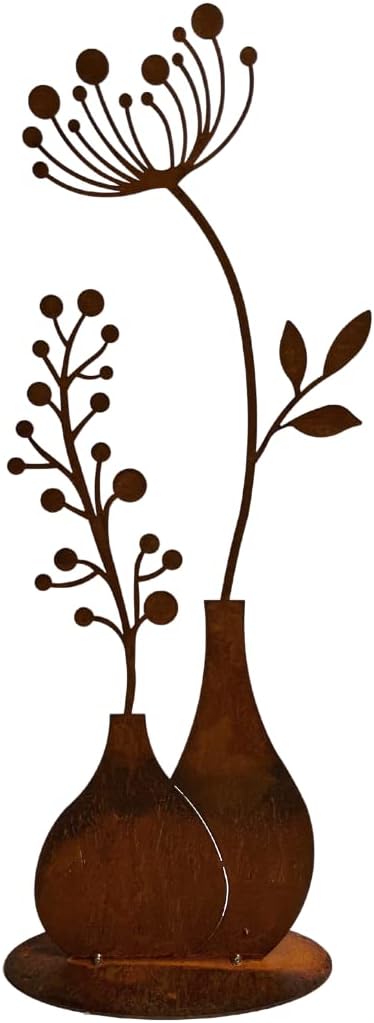 Terma Stahldesign Rost Figur Blume in Vase 50cm Pusteblume Gartendeko für draussen und drinnen Garte