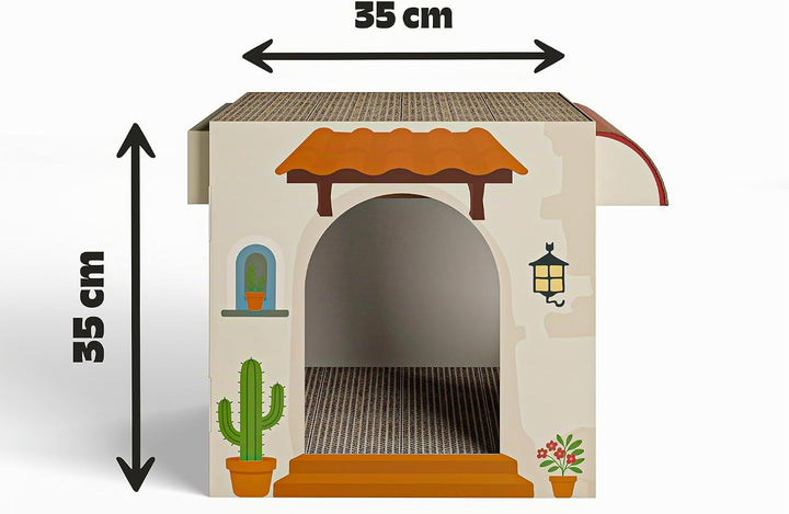 Cat’s Palace Katzenhaus Mediterrane Finca – Rückzugsort &amp; Kratzmöbel mit 2 Kratzflächen für Katzen |