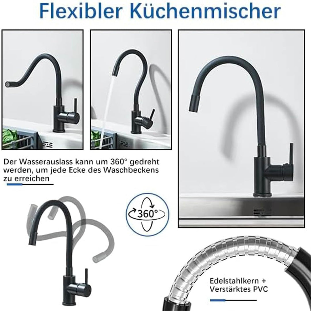 Niederdruck Armatur Küche Mischbatterie Küche für Boiler: Niederdruck Armatur Schwarz mit 360° Drehb