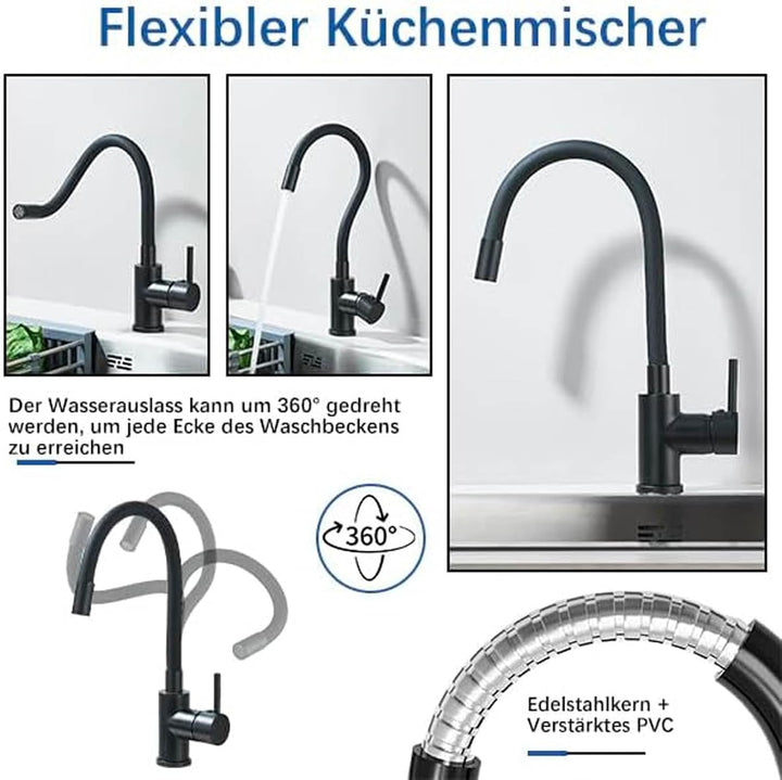 Niederdruck Armatur Küche Mischbatterie Küche für Boiler: Niederdruck Armatur Schwarz mit 360° Drehb