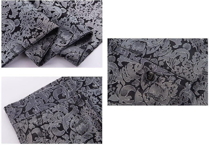 KUDORO Herren Anzüge 3-Teilig Slim Fit Paisley für Hochzeit Party Eine Knöpfe Jacquard Smoking Herre