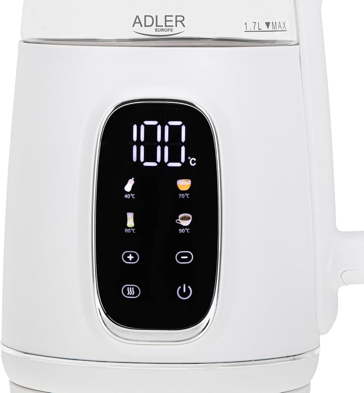 Adler Wasserkocher mit Temperatureinstellung 2200W – Wasser Kocher 1,7L mit LED-Display und Touchpan