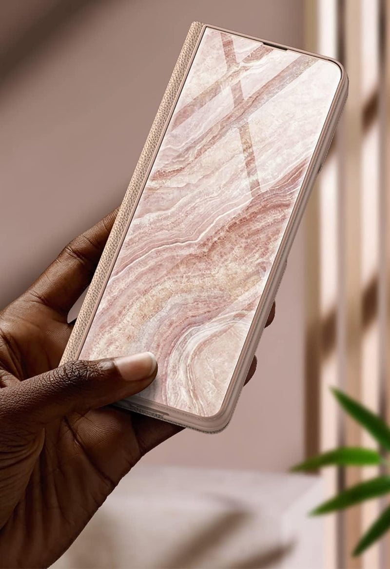 COQUE Galaxy Z Fold 4 5G Hülle,Ultradünne Handyhülle aus glänzend lackiertem 9H-Glas,Faltbare Handyh