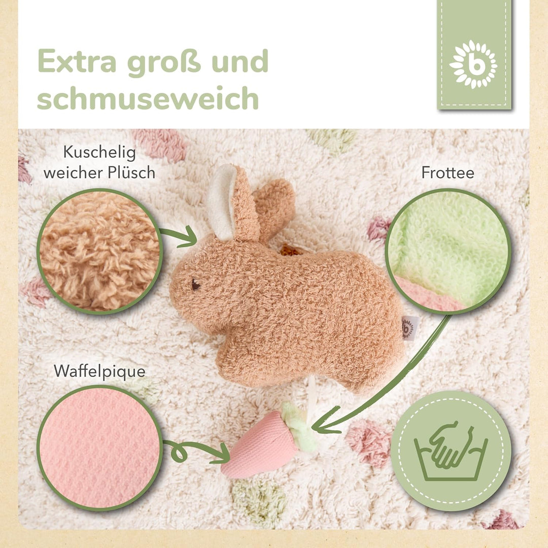 Bieco Kuscheltier Hase Fine aus Bouclé mit quietschender Karotte | 20 cm | Baby Plüsch Hase Stofftie