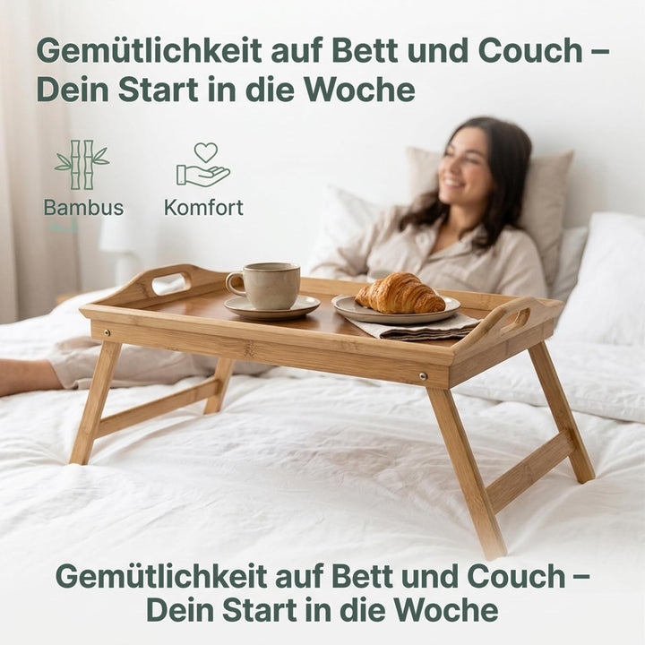 Relaxdays Betttablett Bambus H x B x T: ca. 25 x 52 x 33 cm Betttisch als Frühstückstablett oder Bei
