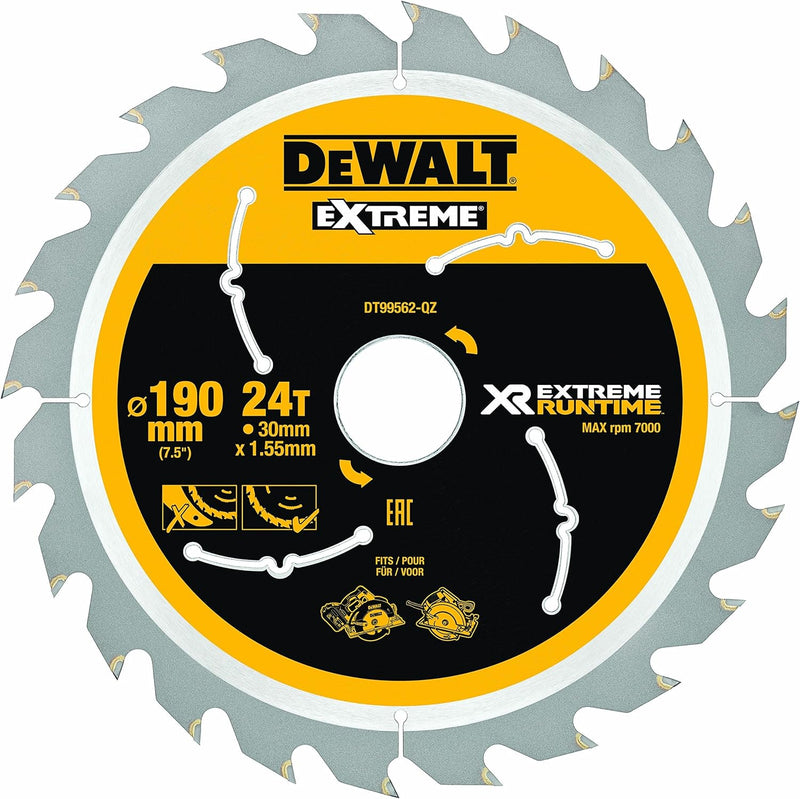 Dewalt XR Extreme Runtime Kreissaegeblatt Handkreissäge, 1 Stück, 190/30 mm 24 WZ/FZ, DT99562-QZ 190