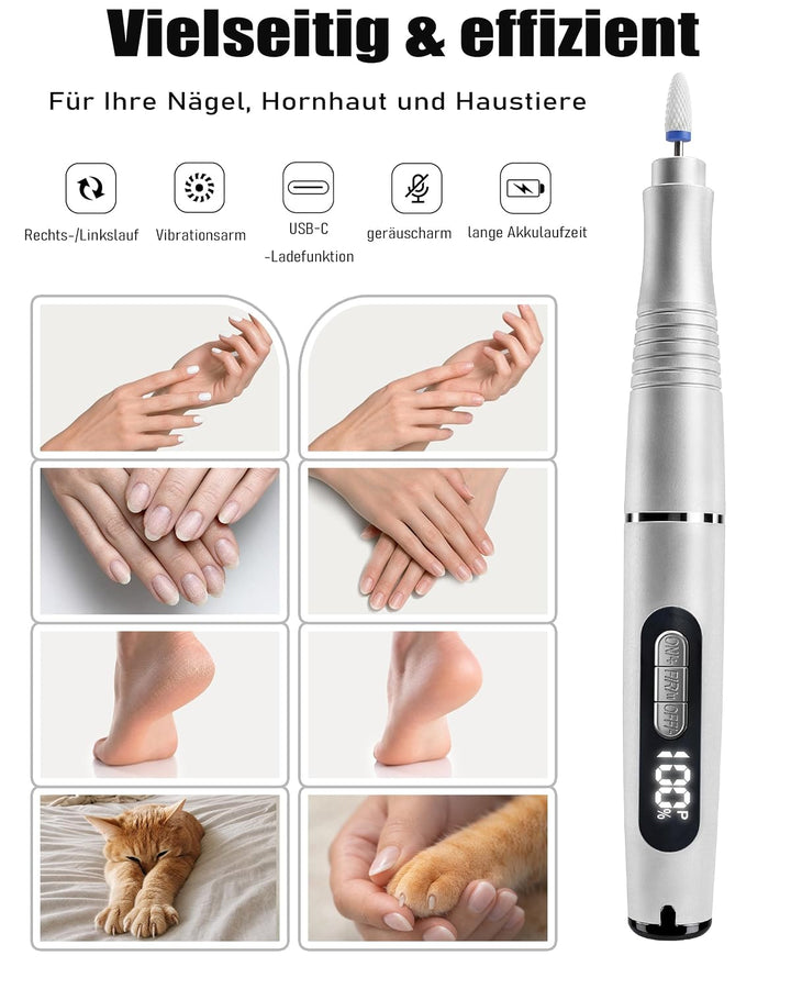 ND02 Wireless Electric Nail Cutter, 6 Speed Electric Nail File with 12 Drill Bits, Manicure Pedicure