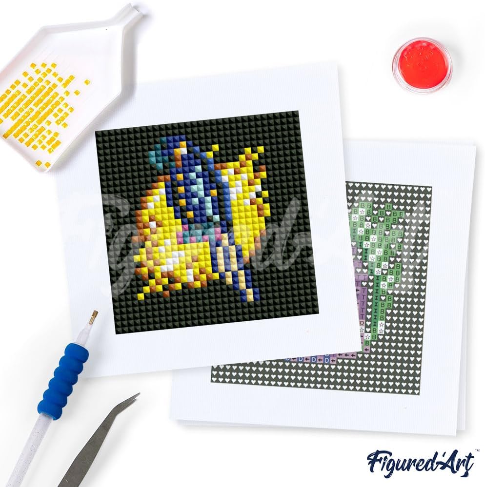 Figured'Art Mini Serie Diamond Painting Erwachsene - Tiere - Premium-Box mit 12 Stück 15x15 cm 5D Bi
