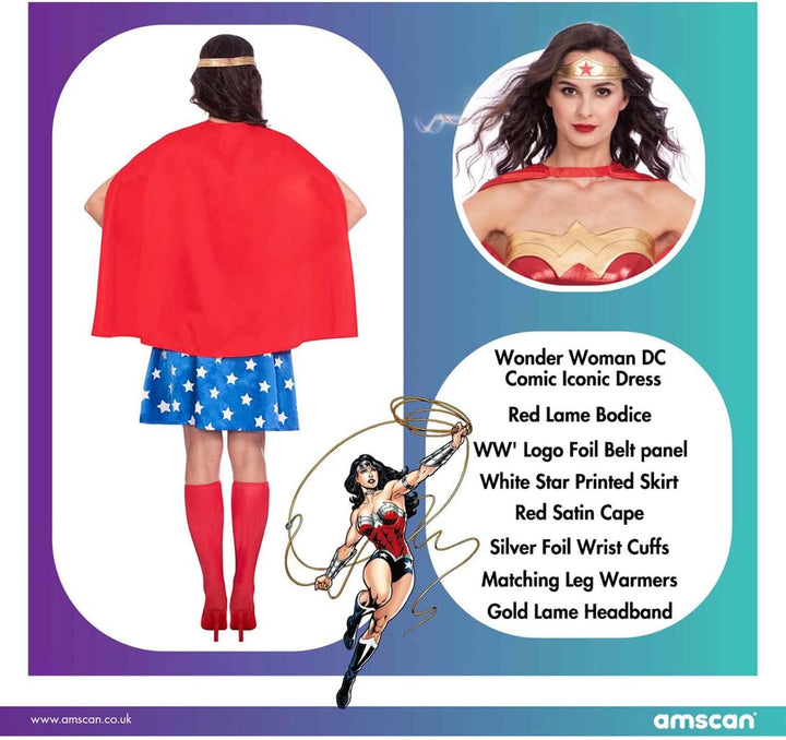 amscan - Offizielles Warner Bros DC Comics lizenziertes Wonder Woman-Kostüm für Damen, klassisch, Gr