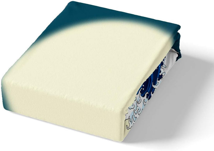 Loussiesd Japanisches Hokusai Muster Bett Set Exotisches Bettbezug Set im japanischen Stil Blue Wave