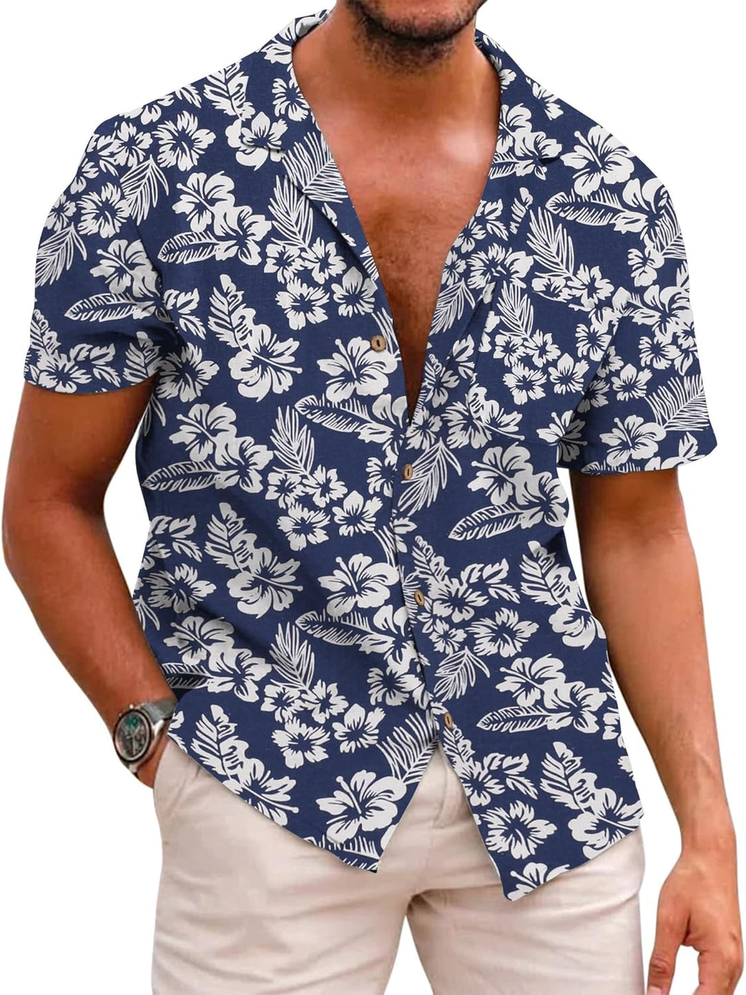 COOFANDY Leinenhemd Herren Hemd Sommer Kurzarm Herrenhemd Freizeit Sommer Hemden Einfarbig Basic Bea