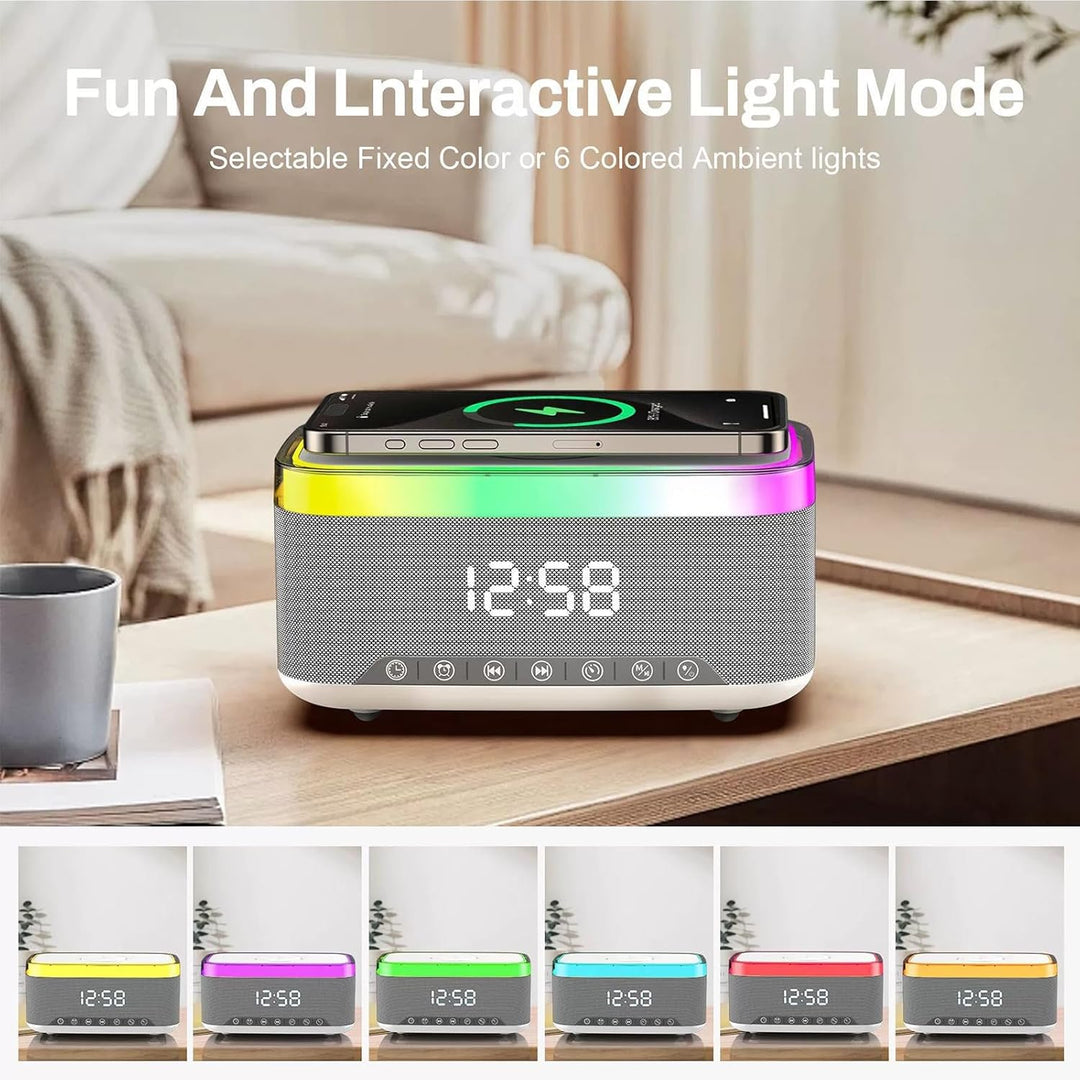 Wecker Digital, Wecker mit Ladestation, Radiowecker Funkuhr Digital mit Bluetooth Lautsprecher 6 Far
