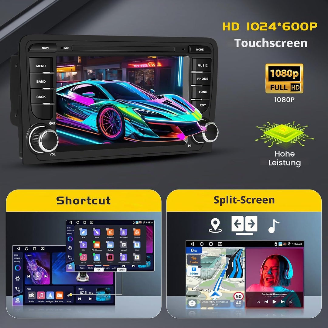 [4G+64G] Inefala Android 15 Autoradio für Audi A3 S3 RS3 8P 2003-2012 mit Wireless Carplay Android,