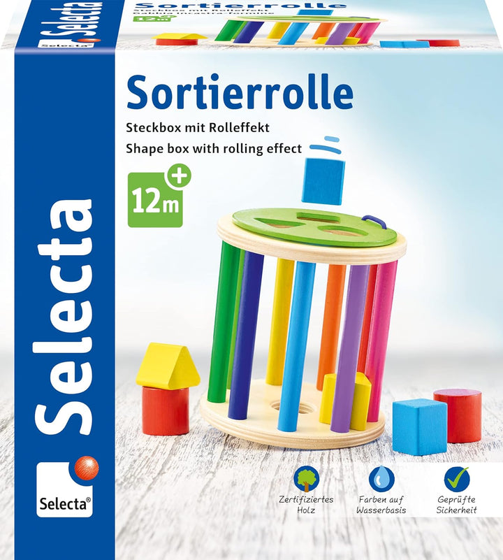 Selecta 62007 Sortierrolle, Sortier und Steckspiel aus Holz, 1 Jahr to 3 Jahre, 13 cm