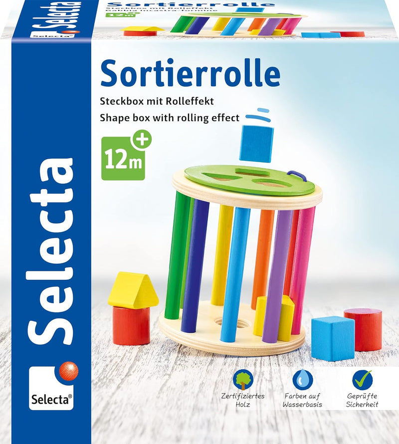 Selecta 62007 Sortierrolle, Sortier und Steckspiel aus Holz, 1 Jahr to 3 Jahre, 13 cm