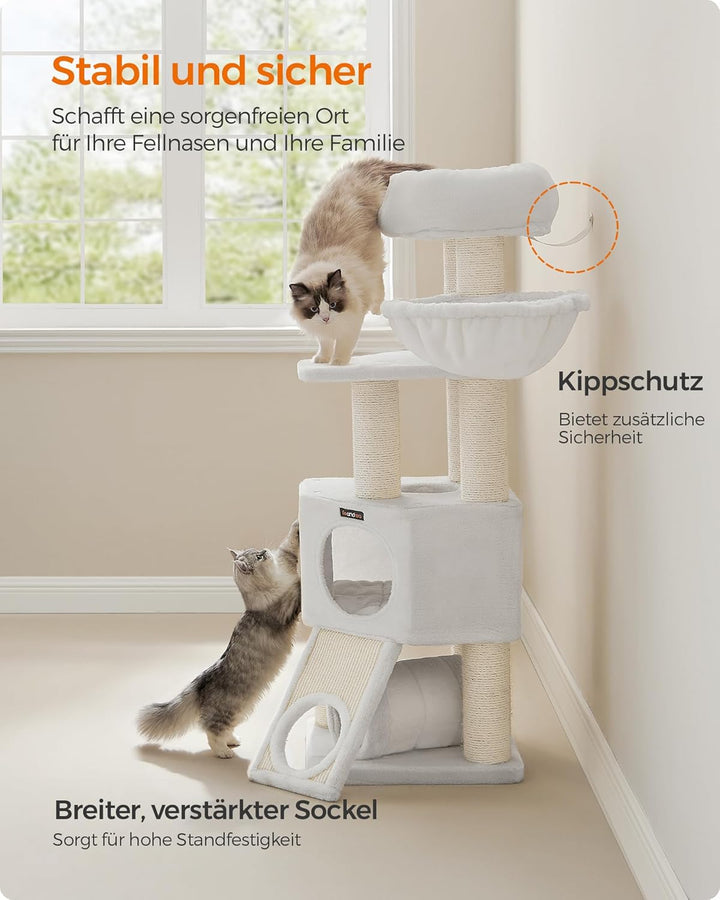 Feandrea Grosser Kratzbaum, M Katzenbaum, mit Höhle, Hängematte, Plüschplattform, Tunnel, Sisalstämm