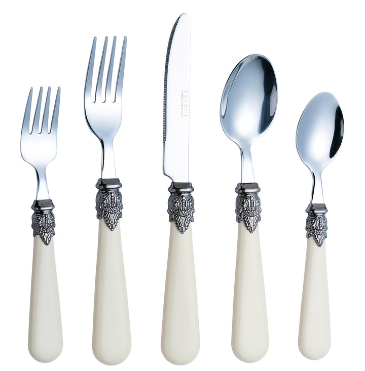 EXZACT Elfenbein Creme Besteck Set 20 Stück, Edelstahl mit detaillierten Griff, traditionelle, elega