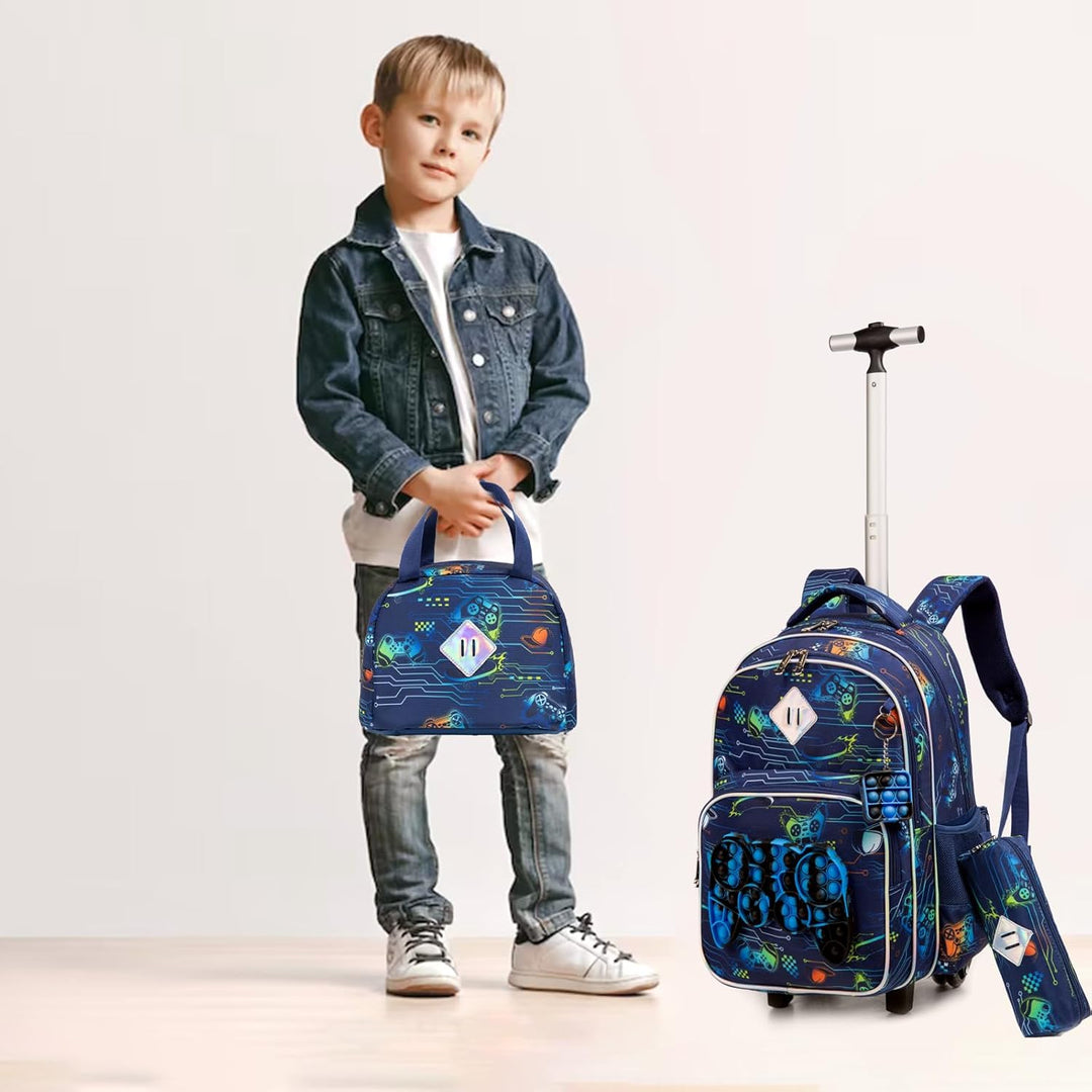 Kinder Rolling Gamepad Rucksack für Jungen Gepäck Koffer mit Rädern Trolley gerollt POP Roller Rucks