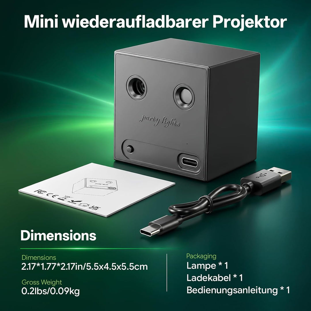 Mini DiscoLicht Partylicht, 64 Dynamische Discolichteffekte, Musikgesteuert mit Type-C Aufladung für