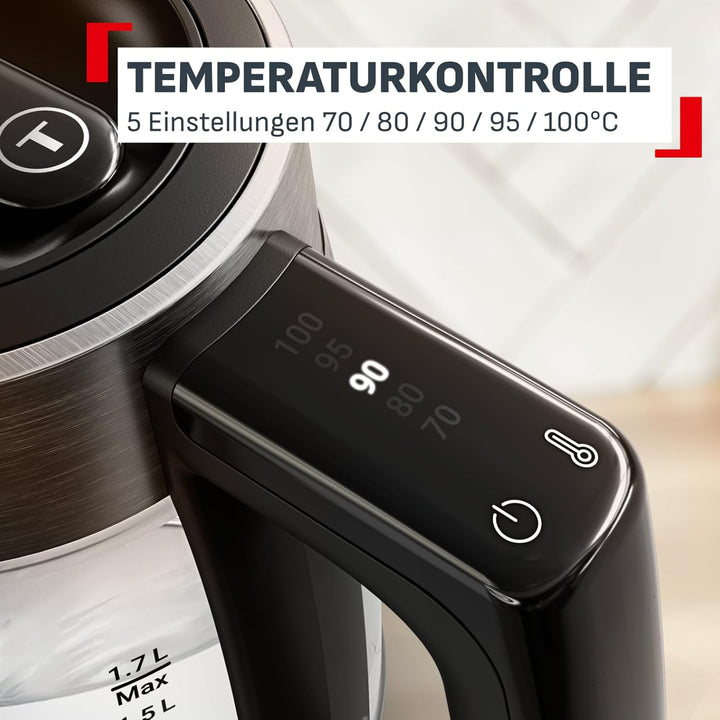 Tefal Express elektrischer Wasserkocher, 1,7 Liter, Griffsteuerung, 5 Temperaturstufen, Farbanzeige,