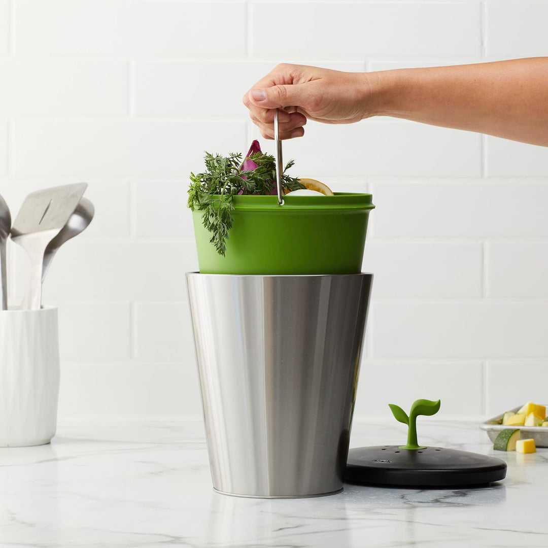 Chef'n EcoCrock Komposteimer, 3,3 Liter, Stahlgrau Stahlgrau Komposttonne, Stahlgrau Komposttonne