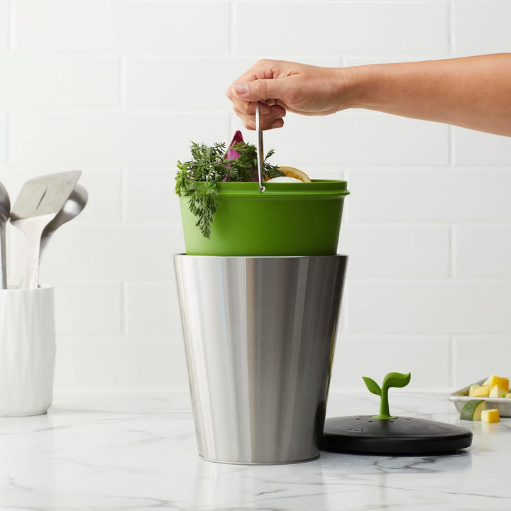Chef'n EcoCrock Komposteimer, 3,3 Liter, Stahlgrau Stahlgrau Komposttonne, Stahlgrau Komposttonne