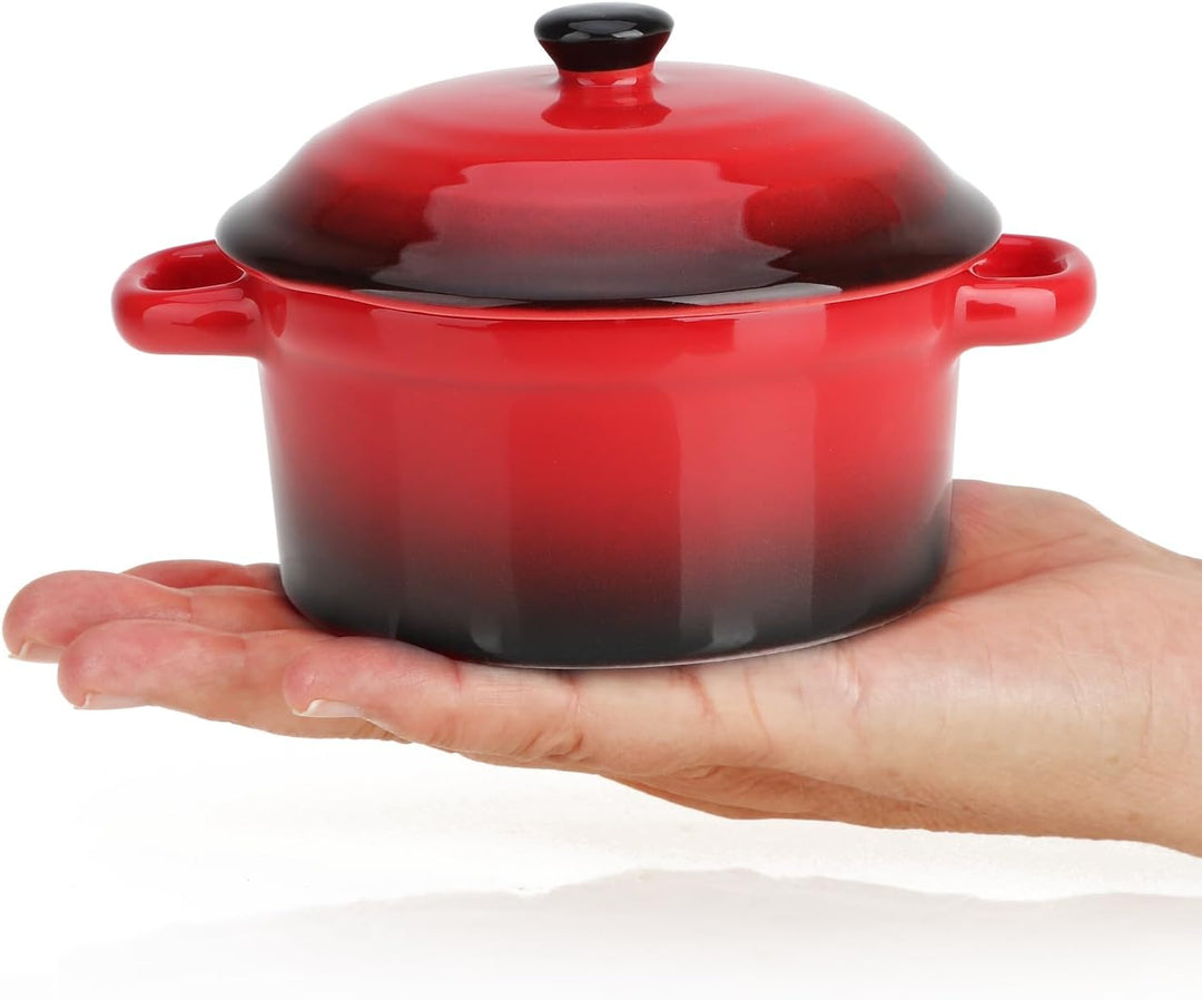 com-four® 4x Auflaufform mit Deckel aus Keramik - Dessertschale für z.B. Ragout fin in orange und ro