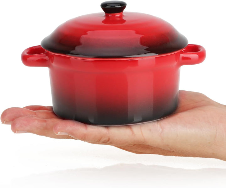 com-four® 4x Auflaufform mit Deckel aus Keramik - Dessertschale für z.B. Ragout fin in orange und ro