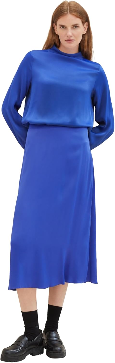 TOM TAILOR Damen Satin Midi Rock 38 25386 - Crest Blue, 38 25386 - Crest Blue