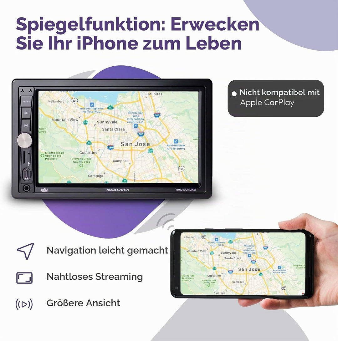 Caliber RMD807DAB 2-DIN DAB+ Autoradio mit 7-Zoll Touchscreen, Bluetooth, Mirror Link, USB-C Ladefun
