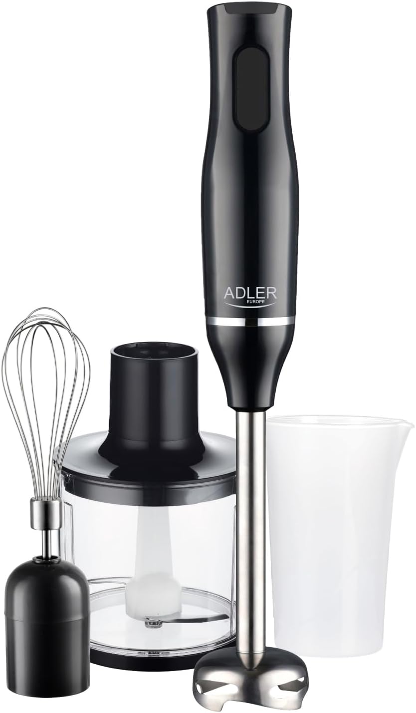 ADLER AD 4620 Stabmixer Set, 800W, 2 Geschwindigkeitsstufen, mit Schneebesen und Messbecher, Schwarz