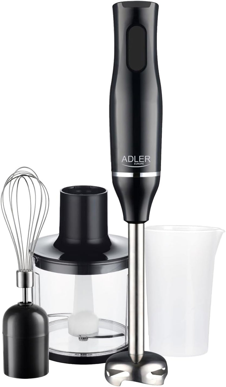 ADLER AD 4620 Stabmixer Set, 800W, 2 Geschwindigkeitsstufen, mit Schneebesen und Messbecher, Schwarz