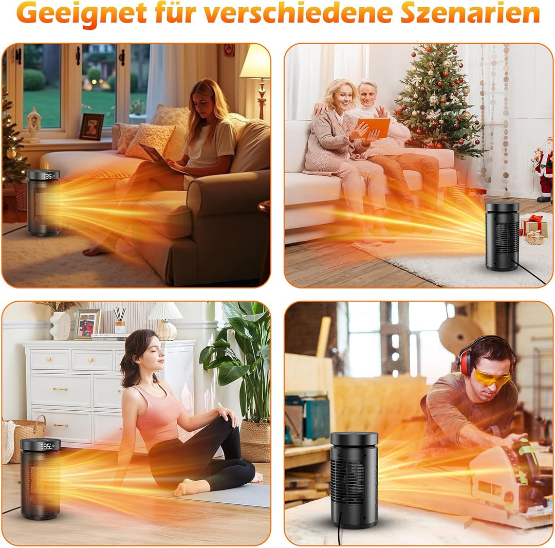 Effizienter Energiesparender Heizlüfter, 1500W PTC Keramik, nur 34 dB leise! Mit Thermostat, 12 Std.